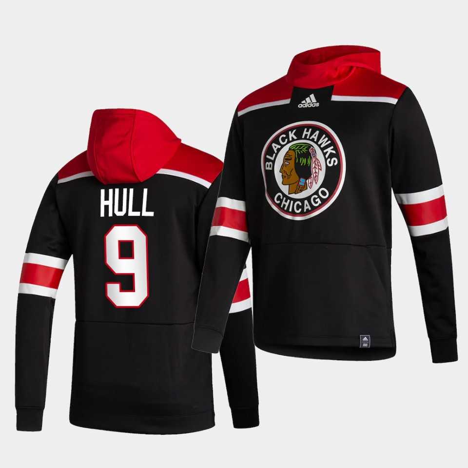 Men Chicago Blackhawks 9 Hull Black NHL 2021 Adidas Pullover Hoodie Jersey